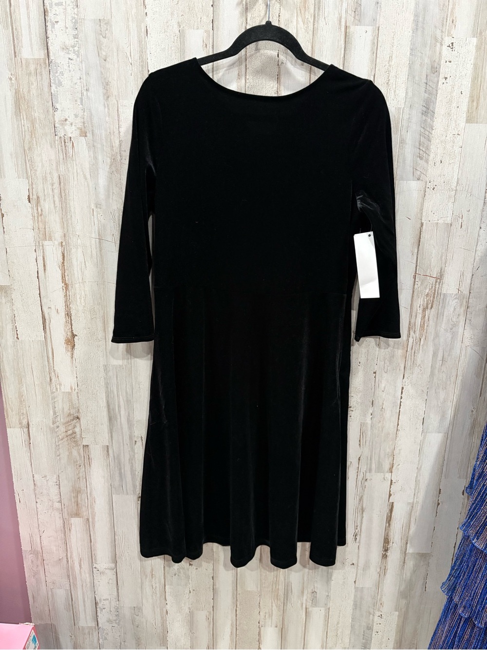 NWT Talbots Petite Black Velvet Fit & Flare Dress Bow Back 3/4 Sleeve 10P Midi